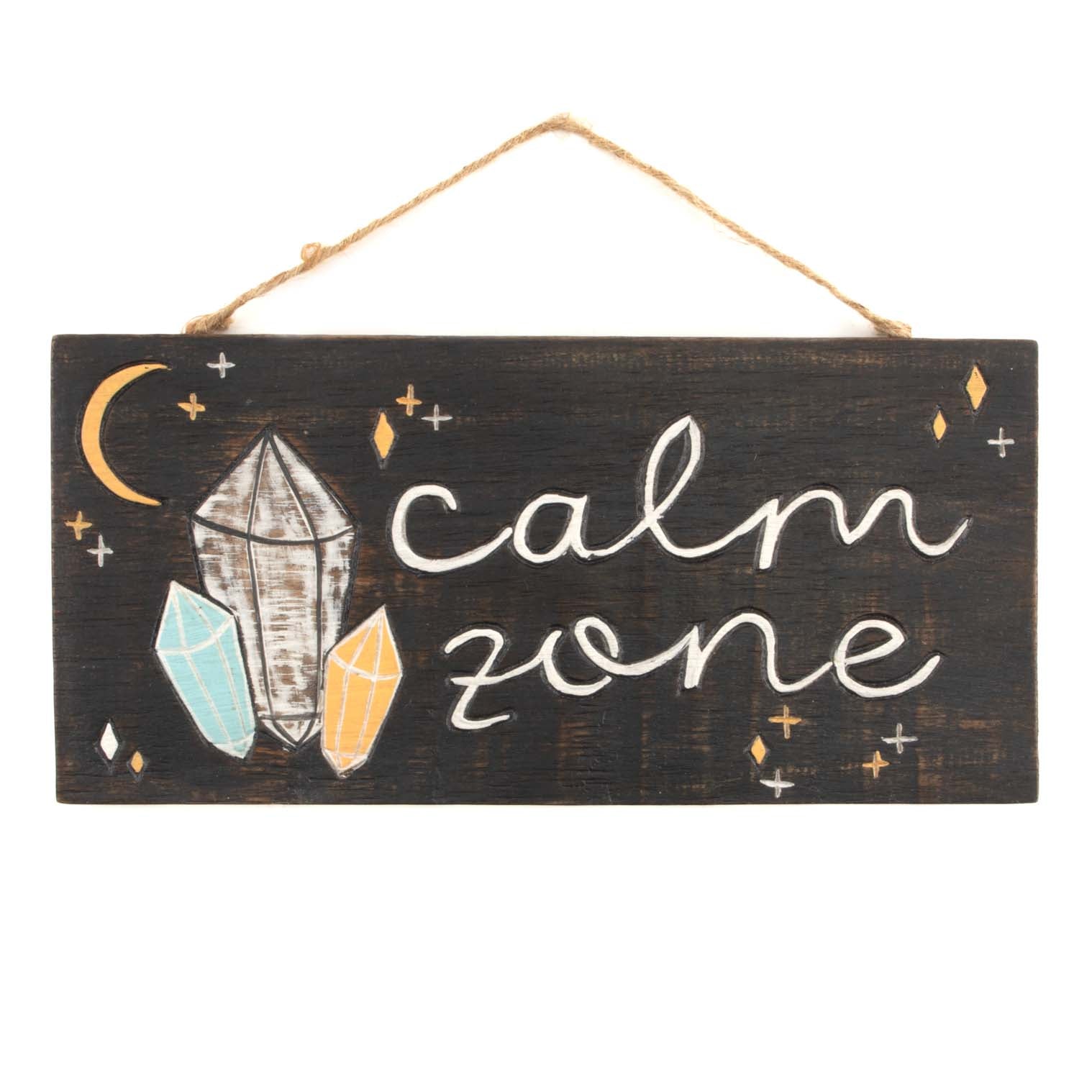 Calm Zone, Hand-Painted Wood Hanging Plaque