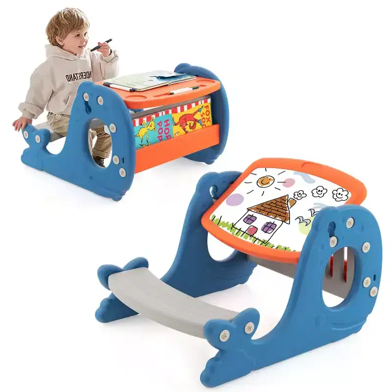 Costway Kids Drawing and Playing Desk Set with Tiltable Erasable Graffiti Whiteboard Eating