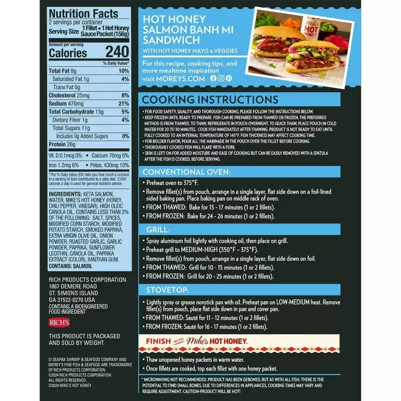 Sea Pak Morey's Blackened Wild Salmon with Mike's Hot Honey Frozen - 11oz