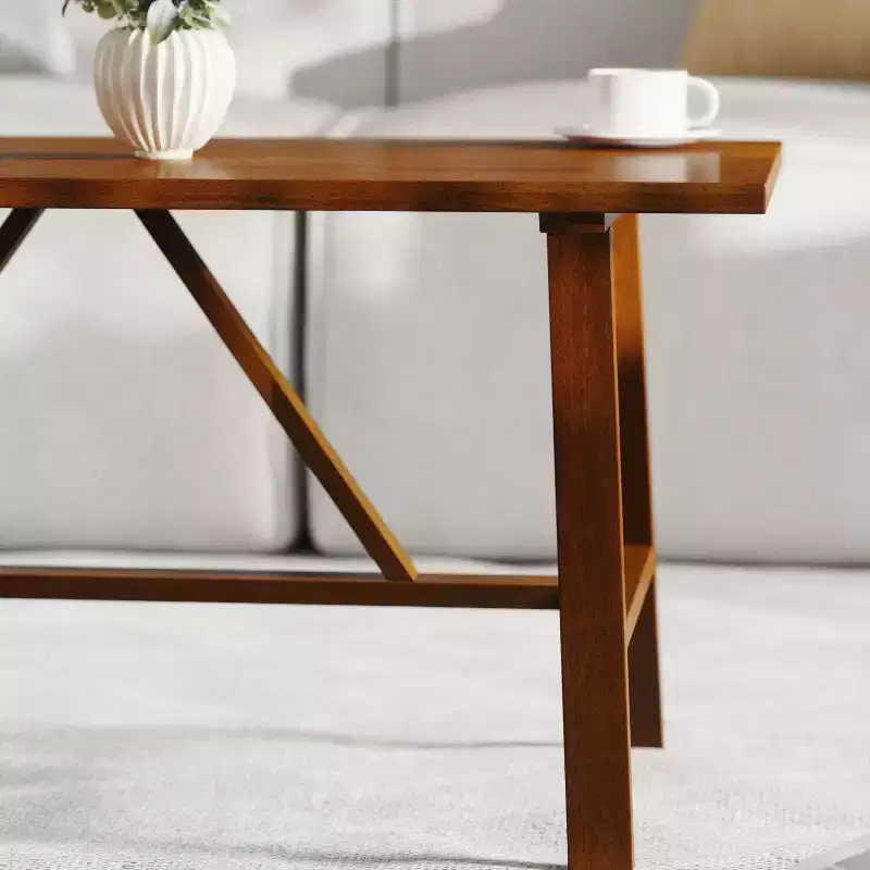 Flash Furniture Eli Solid Wood Farmhouse Coffee Table, Trestle Style Accent Table