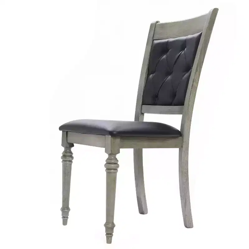 LuxenHome Set of 2 Gray Rubberwood and Upholstered Black Dining Chair