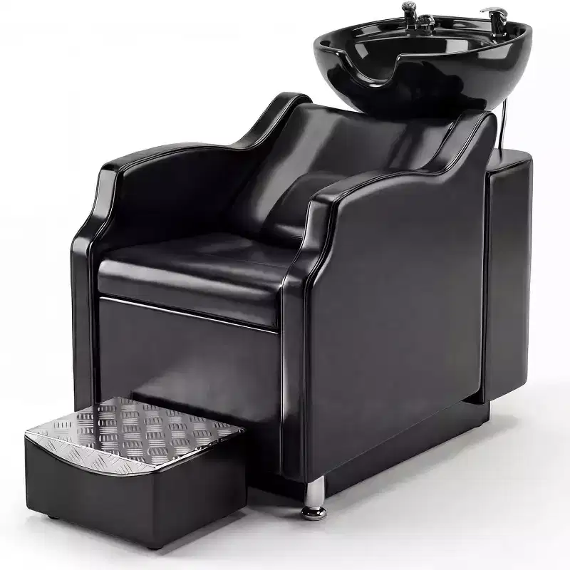 Shampoo Bowl and Chair Set, 450 LBS Capacity Hair Washing Station, Ceramic Shampoo Bowl Sink Chair with Footrest
