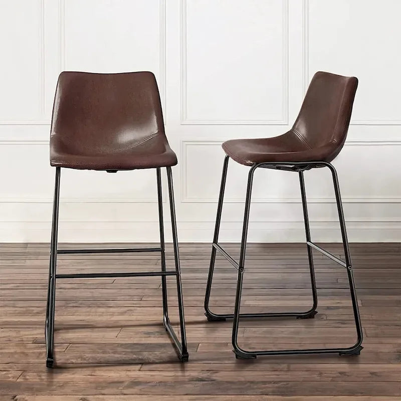 Faux Leather Counter Height Bar Stool with Iron Frame, 30 Inch