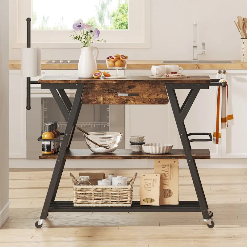 41.7 inch Wide Rolling Kitchen Island with Drawer