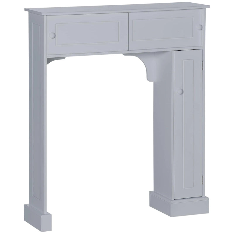 Grey Over-Toilet Bathroom Storage Cabinet with Sliding Doors and Adjustable Shelves