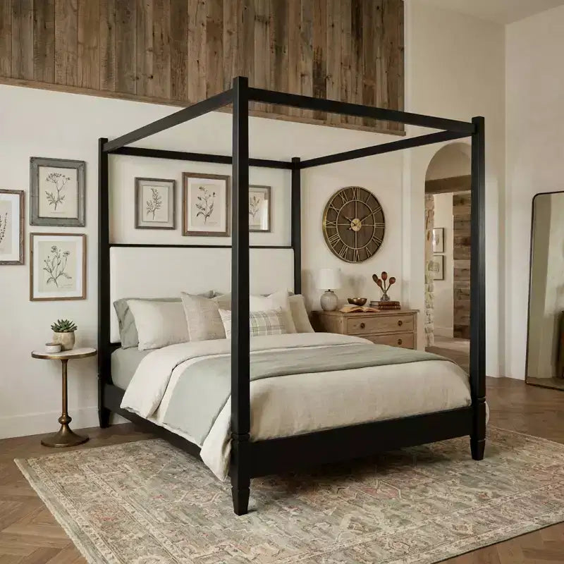 Canopy Platform Bed with Upholstered Headboard