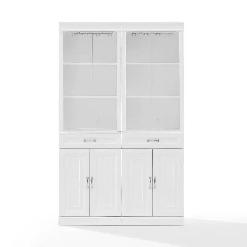 Crosley 78 Stanton 2pc Bar Cabinet Set White: Traditional Farmhouse Style with Adjustable Shelves, Stemware Racks