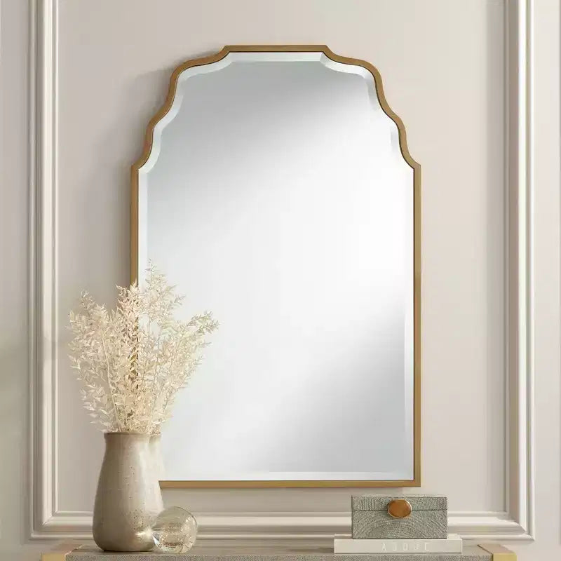 Noble Park Rectangular Vanity Decorative Wall Mirror Modern Beveled Waved Arched Lush Antique Gold Frame 26 Wide for Bathroom