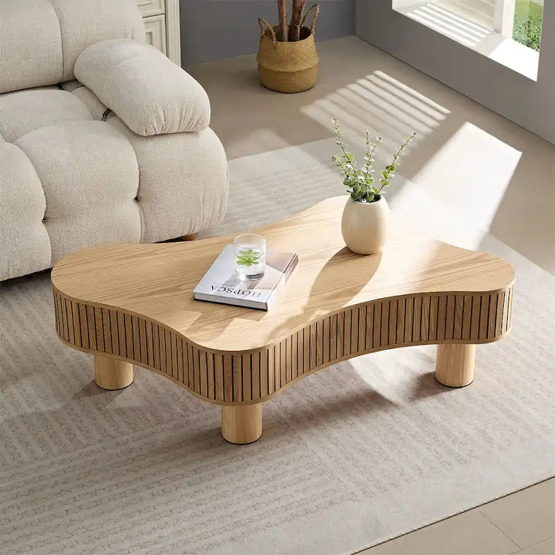 42.52 Inch Modern Wooden Drum Coffee Table