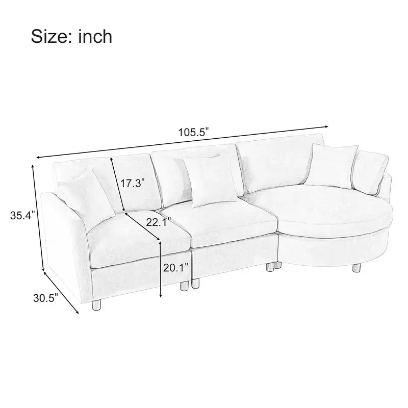 105.5 Upholstered Combination Sofas with Three Pillows and Curved Seat-ModernLuxe