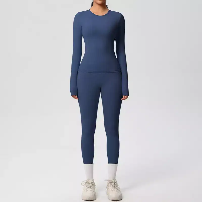 Anna-Kaci Active Women's Long Sleeve Crew Neck Top and High Waist Leggings Set with Slim Fit Design