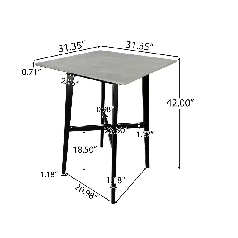 GDFStudio Hildred Modern Laminate and Rubber Wood Square 42 Bar Dining Table