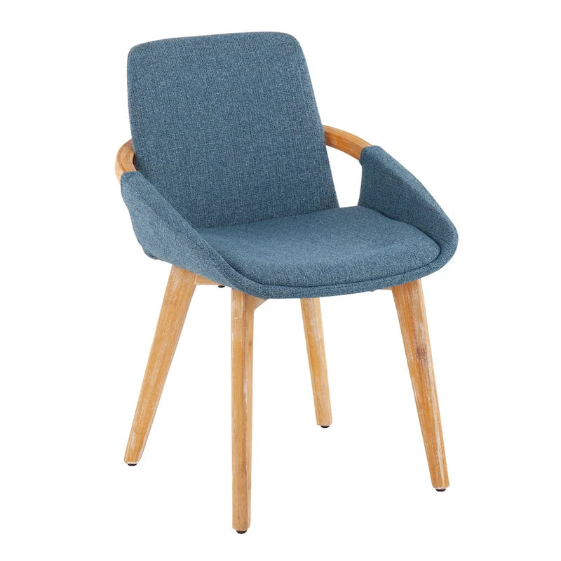 Mid-Century Upholstered Dining Chair with Natural Wood Arms and Legs