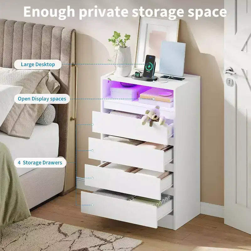 6-Drawer Dresser with LED Lights and Charging Station