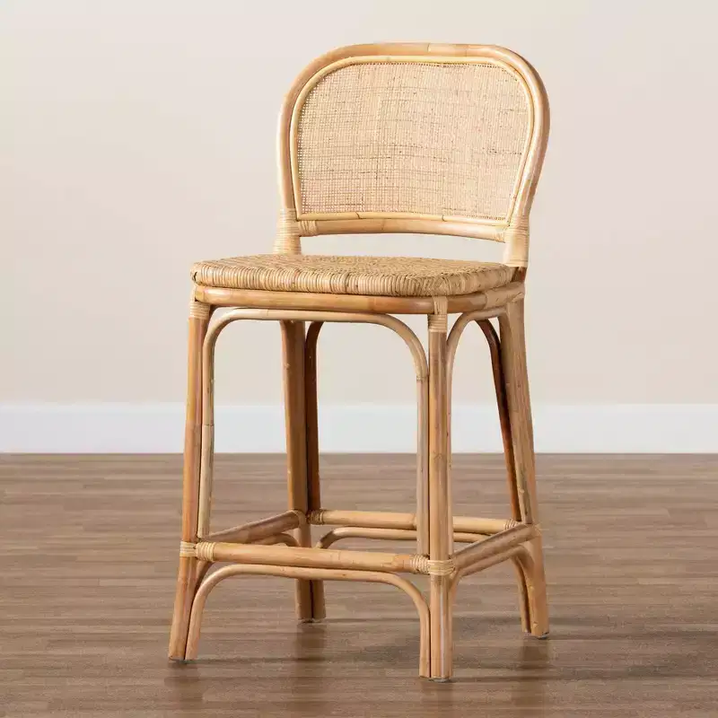Baxton Studio Adrena Rattan Counter Height Barstool Natural Brown : Fixed Height, No Assembly, Spot Clean
