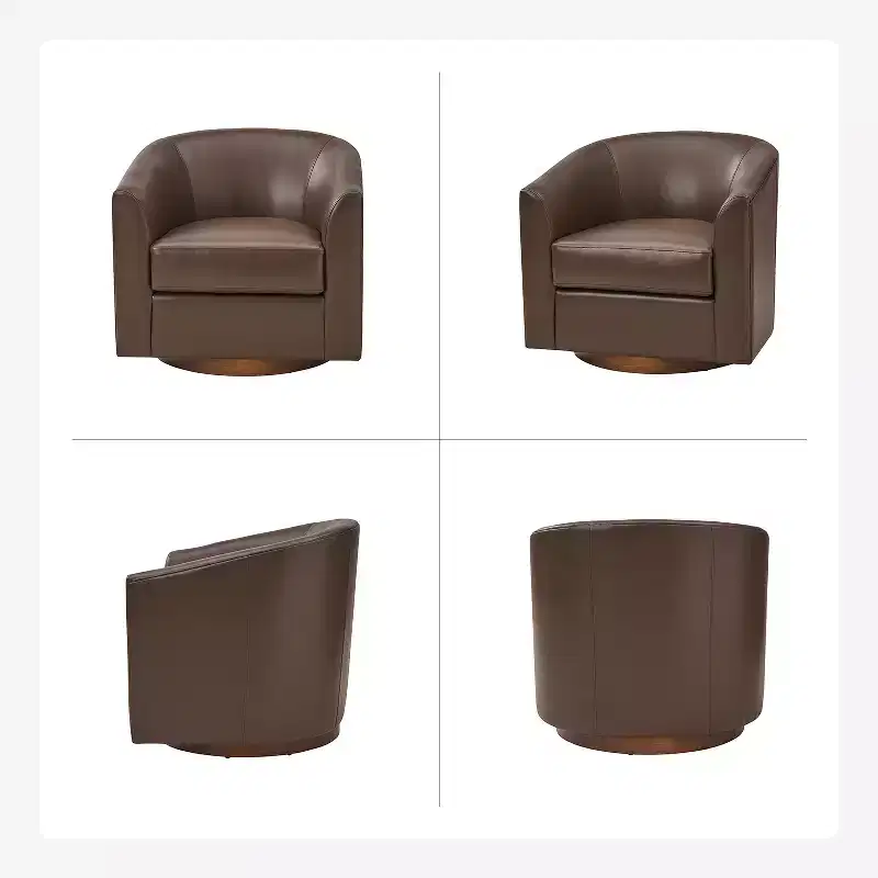 Set of 2 Jessie 30.5 Wide Modern Swivel Barrel Faux Leather Chair with Solid Wood Base|ART OF LIVING DESIGNS