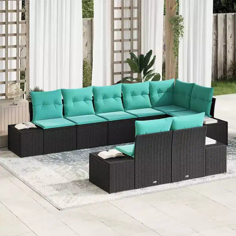 vidaXL Garden Sofa Set 8 pcs Black and turquoise 319 x 154 x 85 cm - Black and turquoise Without table
