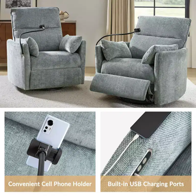 Julius 38 Power Rocking Swivel Nursery Recliner with USB Set of 2 | HULALA HOME