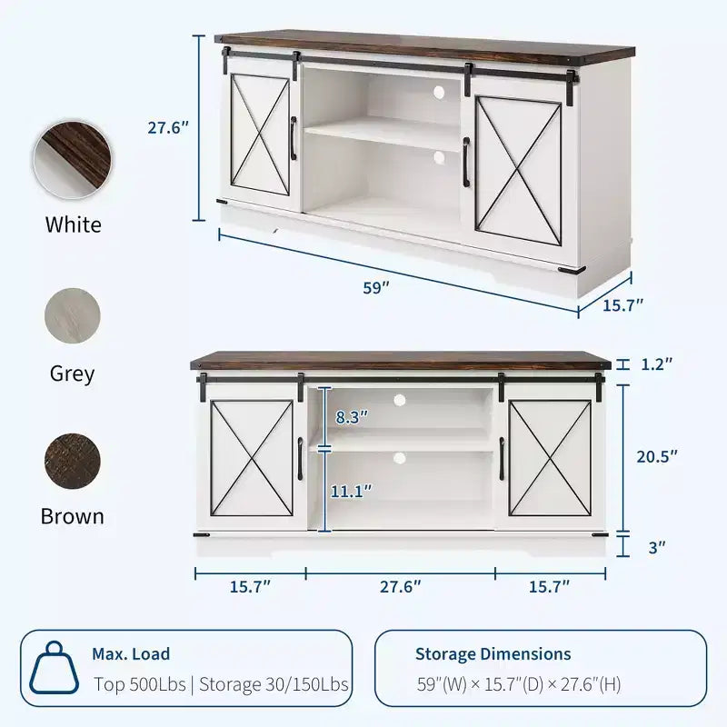 Farmhouse Style 65-Inch TV Stand with Sliding Barn Doors, Entertainment Center & Media Console for Living Room or Bedroom