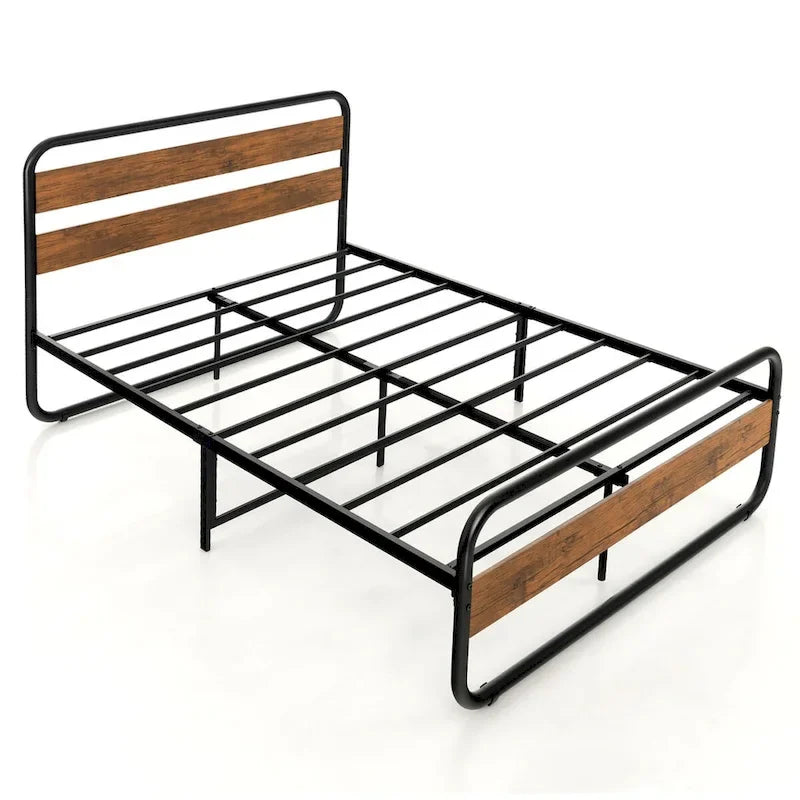 Metal Platform Bed Frame with Arc Headboard and Footboard, Black