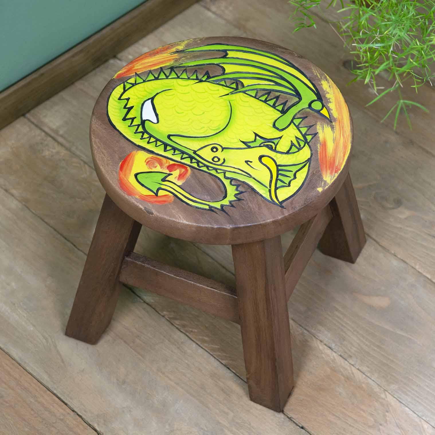 Sleeping Dragon Carved Raintree Wood Stool