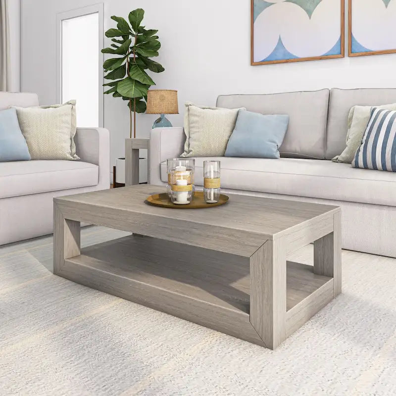 Modern Rectangular Coffee Table with Shelf