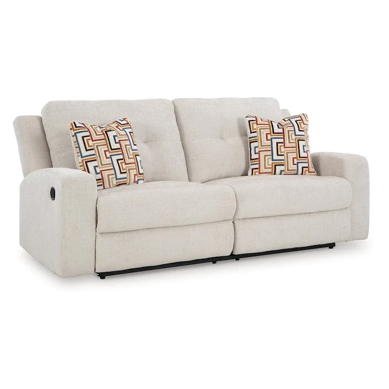 Manual Reclining Sofa, Light Beige Polyester, 2 Pillows, 87 Inch