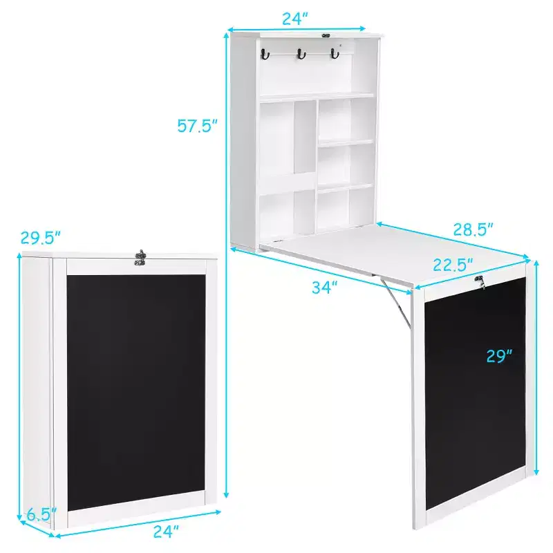 Costway Wall Mounted Table Fold Out Convertible Desk with A Blackboard/Chalkboard Black\Brown\White\Grey