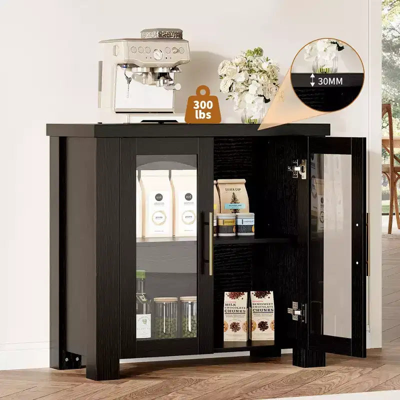 Sideboard Buffet Cabinet with Glass Doors, Modern Buffet Cabinet with Storage, Wood Buffet Table for Living Room, Dining Room and Kitchen