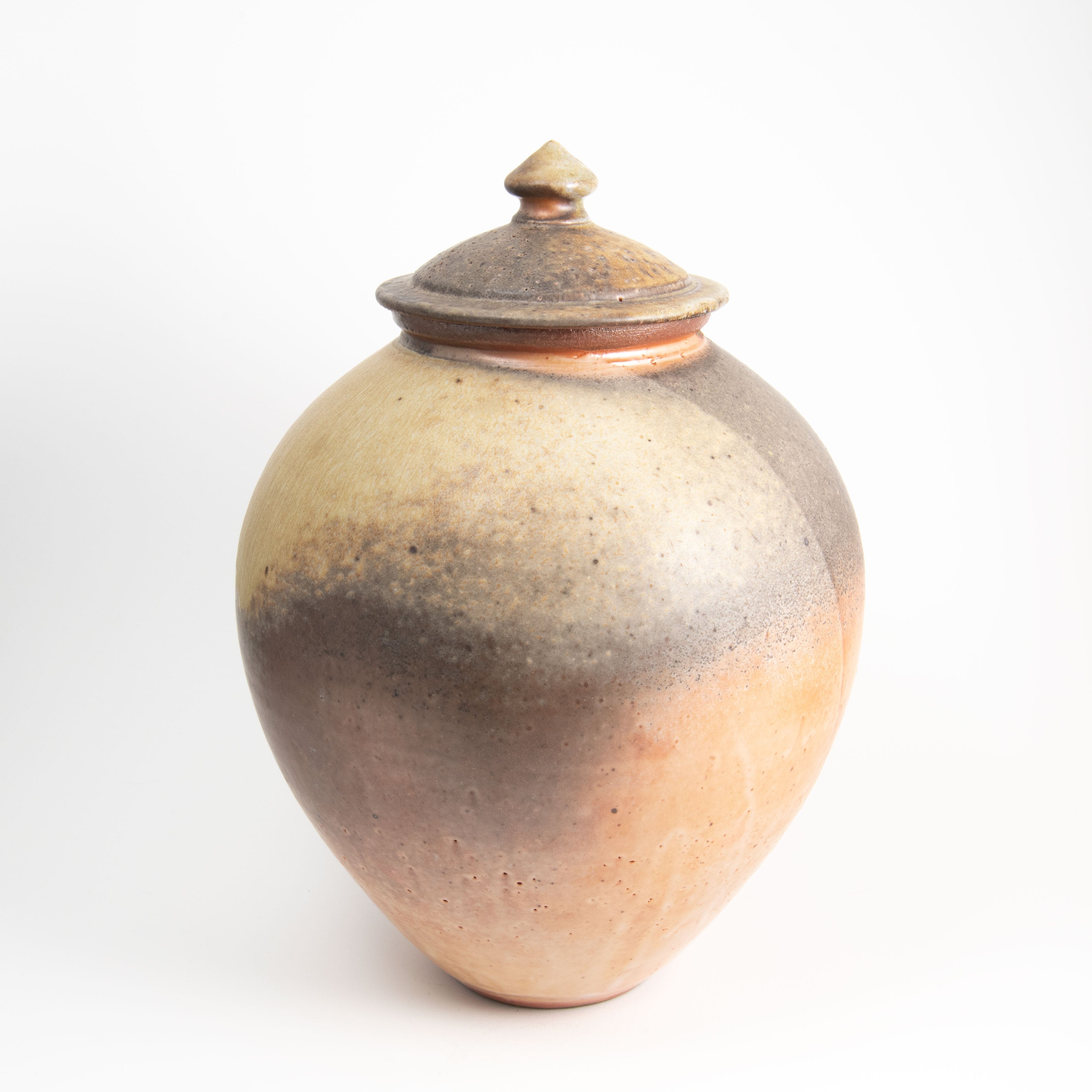 Orange Shino Large Round Lidded Jar
