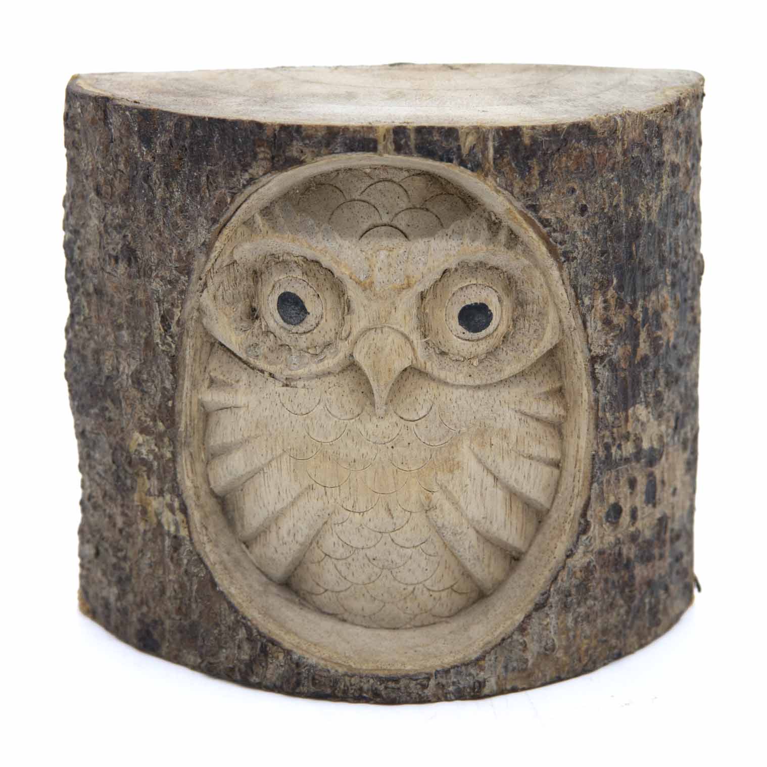 Owl Carved in Log Section