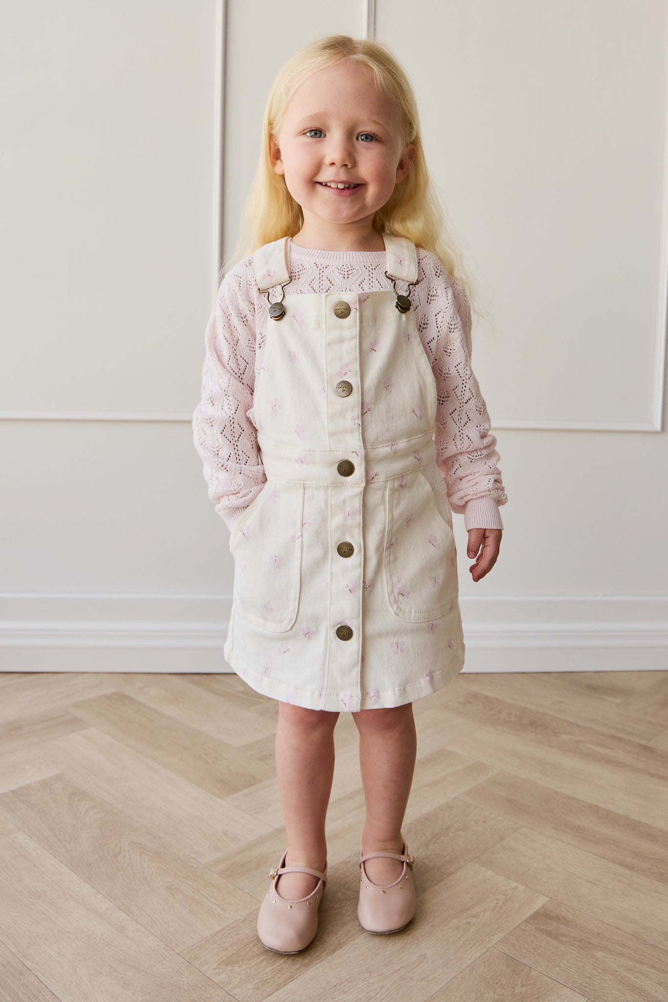 Vintage Parchment Solid Cotton-Elastane Overall Dress with Adjustable Straps & Relaxed Silhouette for Girls Everyday (6M�C8Y)
