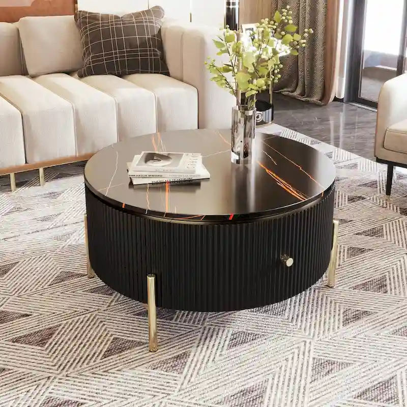 31.5 Modern Round Coffee Table with Large Drawer Storage