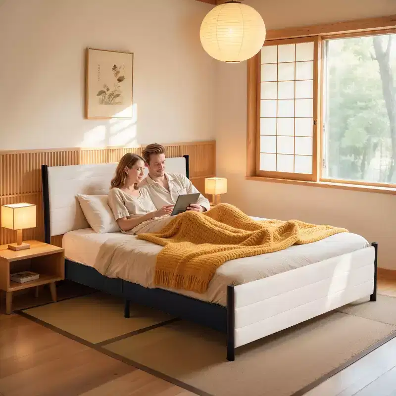 Subrtex Upholstered Wingback Bed Solid Wood Platform Bed Frame