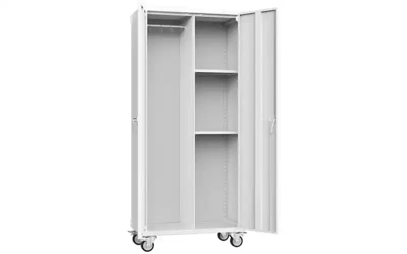 72-Inch Black Metal Garage Storage Cabinet, Lockable with Adjustable Shelves and Wheels