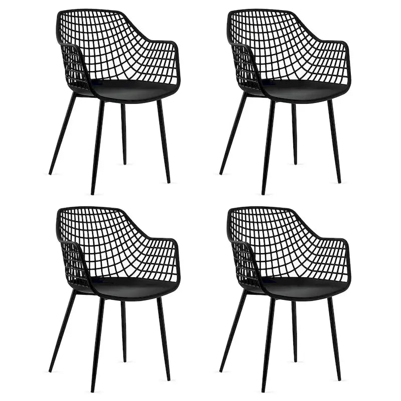 Modern Dining Chair Set of 4 Plastic Shell with Metal Legs