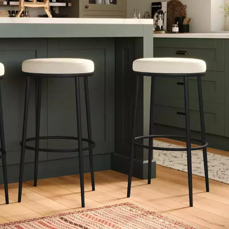 Maven Lane Stella Backless Metal Bar Stool with Fabric Upholstered Seat 31