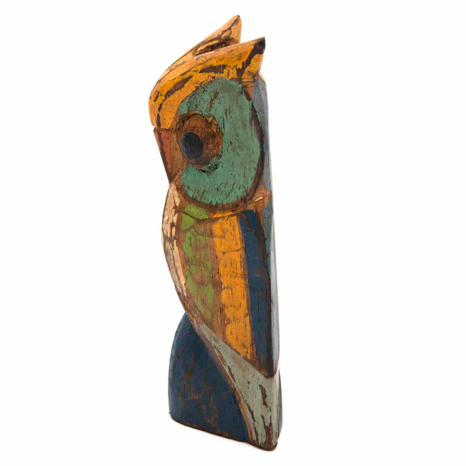 Rustic Painted Owl Carving