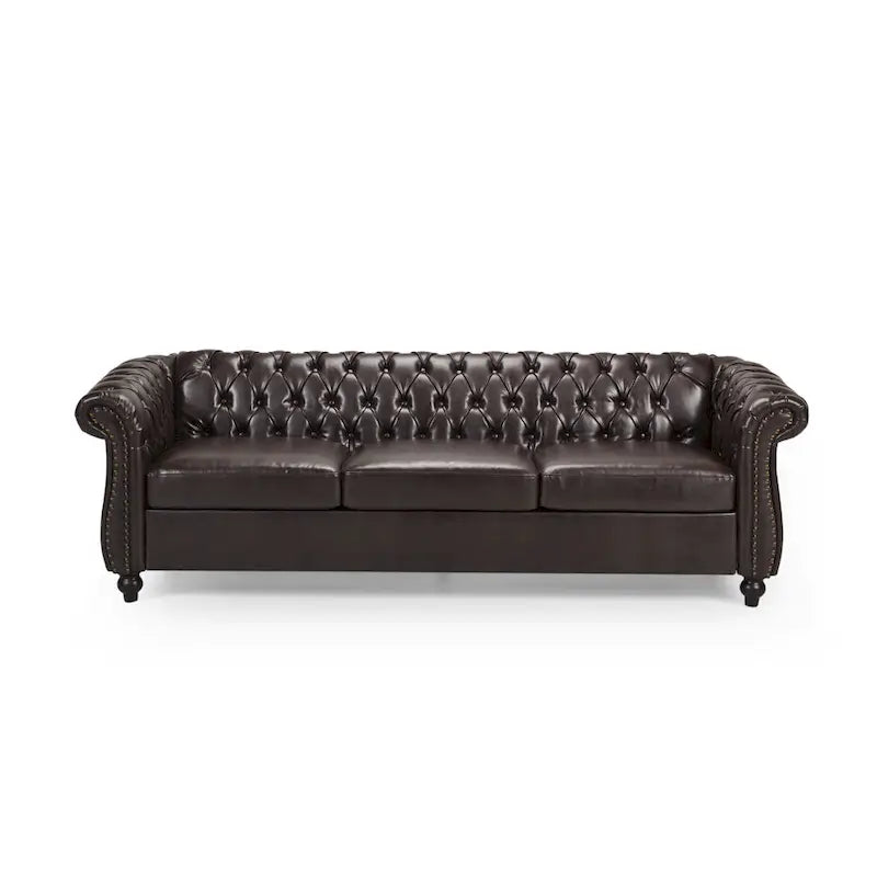 Tufted Chesterfield Faux Leather Sofa