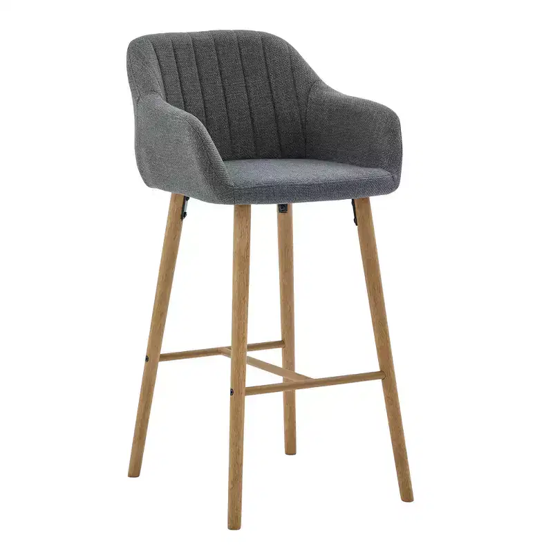 Zeus & Ruta Modern Linen Upholstery Bar Stools Set of 2 with Back, Armrest & Wood Legs, Kitchen Island Height