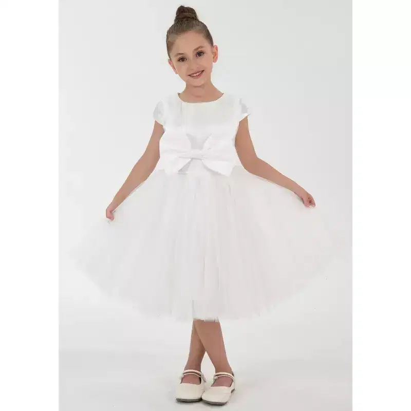 2Bunnies Girls' 3T-9yr Toddler Satin A-Line Bow Tulle Flower Girl Dress
