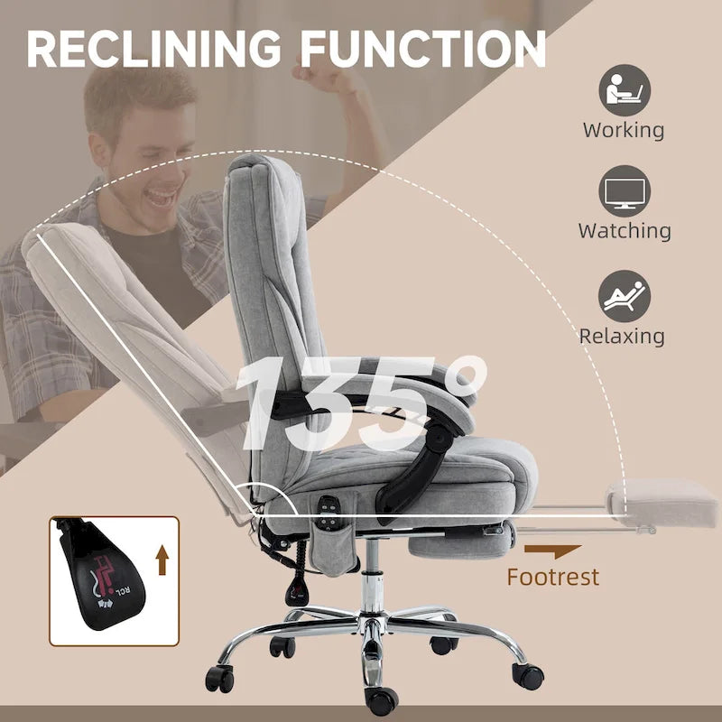 Massage office chair, 6-point vibration, swivel chair, height and footrest adjustable, gray