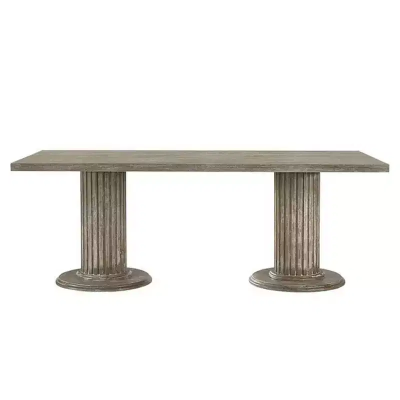 84" Gabrian Dining Table Reclaimed Finish: Double Pedestal, 8 Seats - Acme Furniture