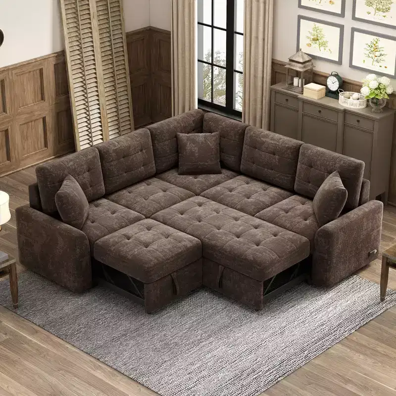 82.6W L-Shape Sofa Bed with Wheels, Pull-out Sleeper Sofa with USB Ports and Power Sockets - ModernLuxe