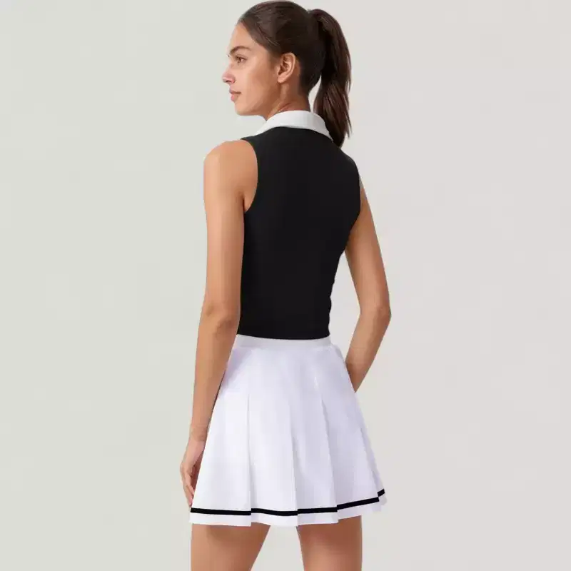 Anna-Kaci Active Women's Two-Piece Tennis Set with Sleeveless Polo Crop Top and Pleated High Waist Skirt