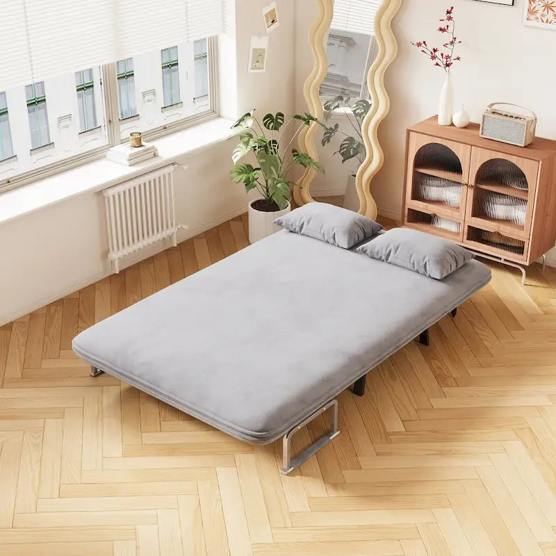 39.4-Inch Velvet Convertible Sofa Bed with Fold-Down Backrest Light Grey