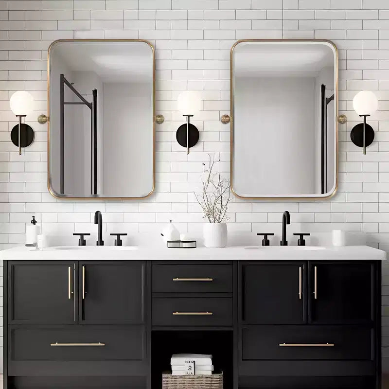Dovelina Rectangular Metal Frame Pivot Decorative Wall Mirror with Rounded Corners (Set of 2)