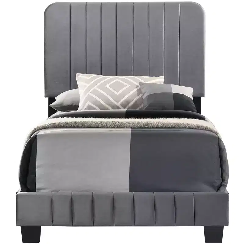 Passion Furniture Lodi Velvet UpholsteChannel Tufted Twin Panel Bed