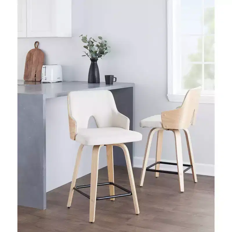 Set of 2 Stella Counter Height Barstools: Swivel, Full Back, Upholstered - LumiSource