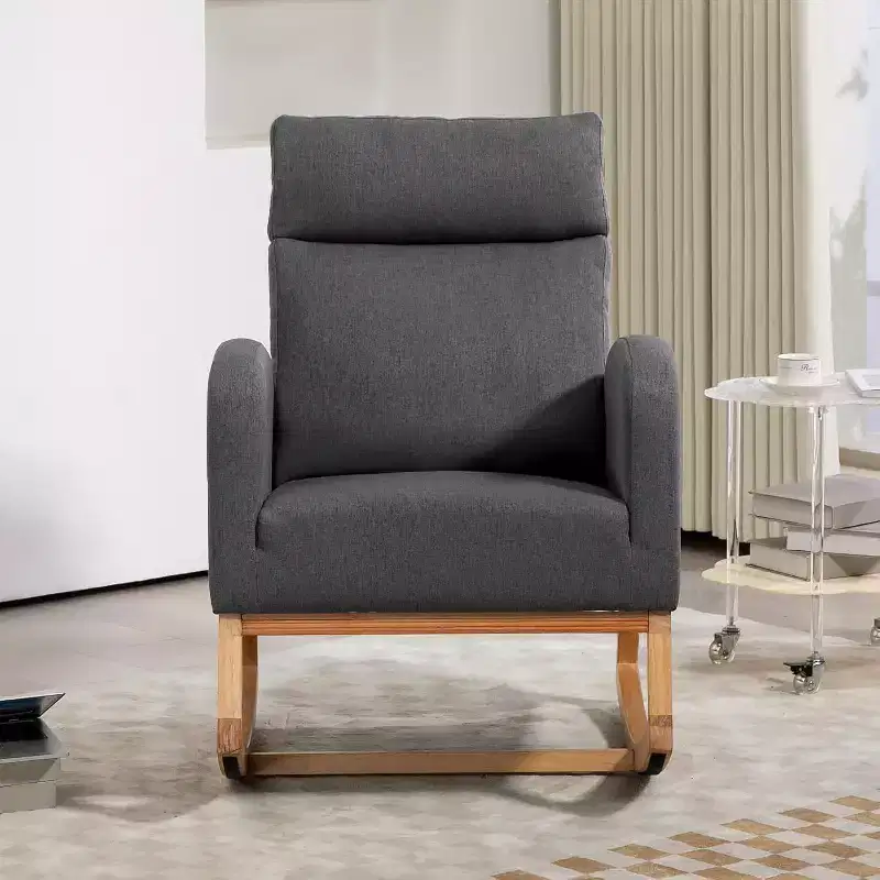 Nursery Rocking Chair Glider with Storage Pockets – High Back, Wood Base